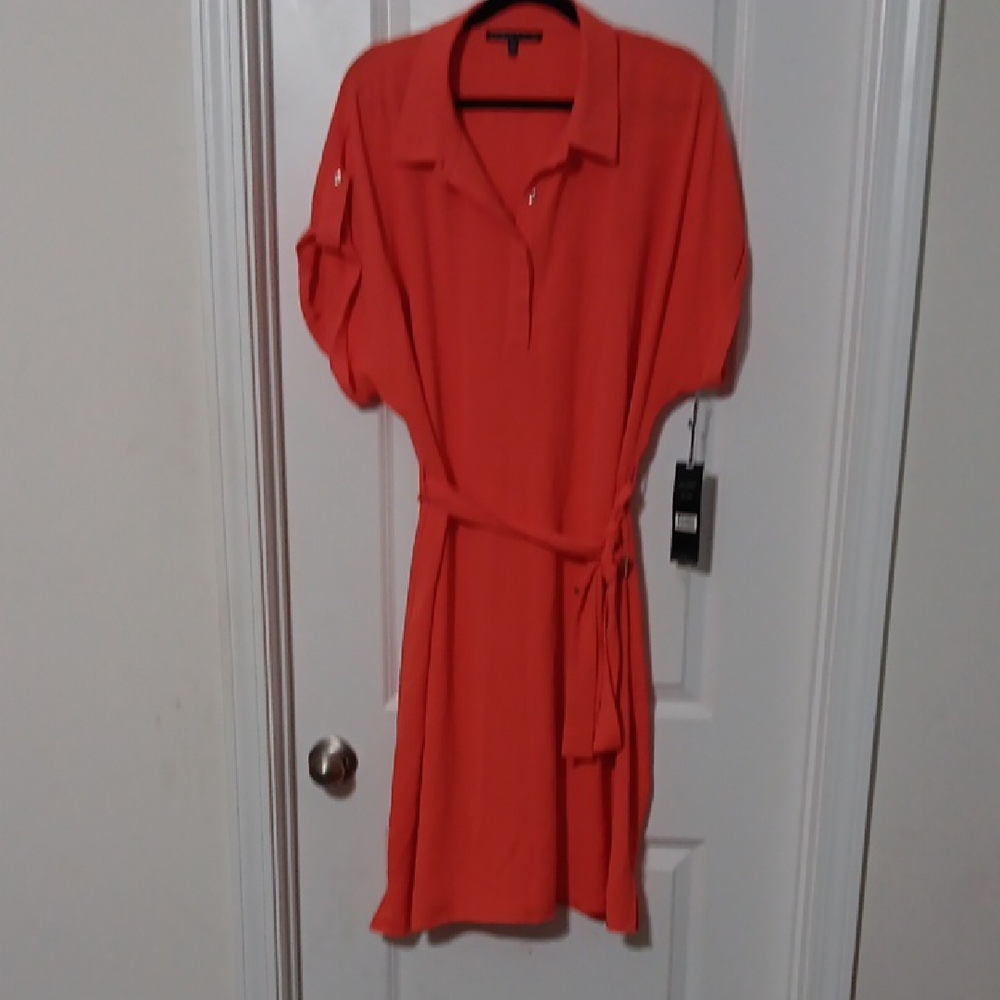 Orange Belted Shirt Dress